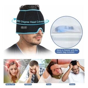 𝅺REVIX Headache Hat for Migraine Relief Ice Pack Head Wrap